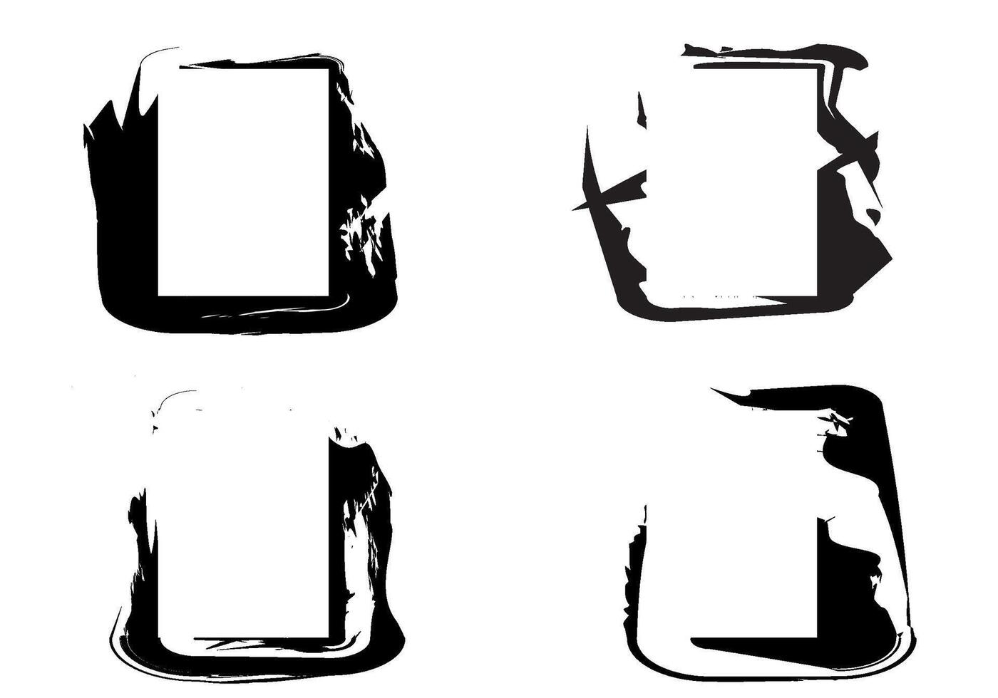 Set of vector black paint, ink brush stroke, brush, line or texture. Dirty artistic design element, box, frame.