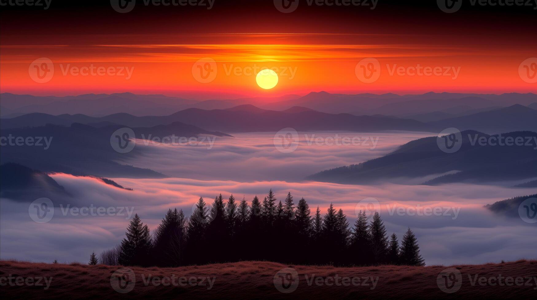 AI generated Majestic Sunset Over Clouds in the Mountain Range photo