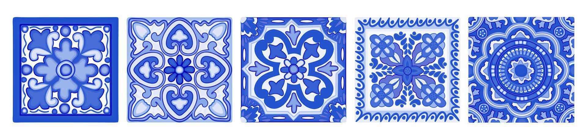 Mediterranean tiles. Azulejo decorative art. Vector set isolated on white background