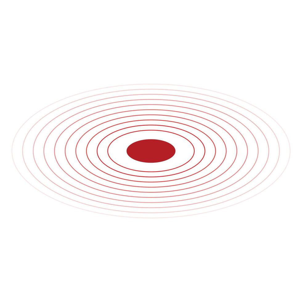 Circle red earthquake icon set. Round vibration graphic or red alert radar. Vector isolated illustration