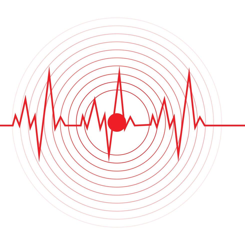 Circle red earthquake icon set. Round vibration graphic or red alert radar. Vector isolated illustration