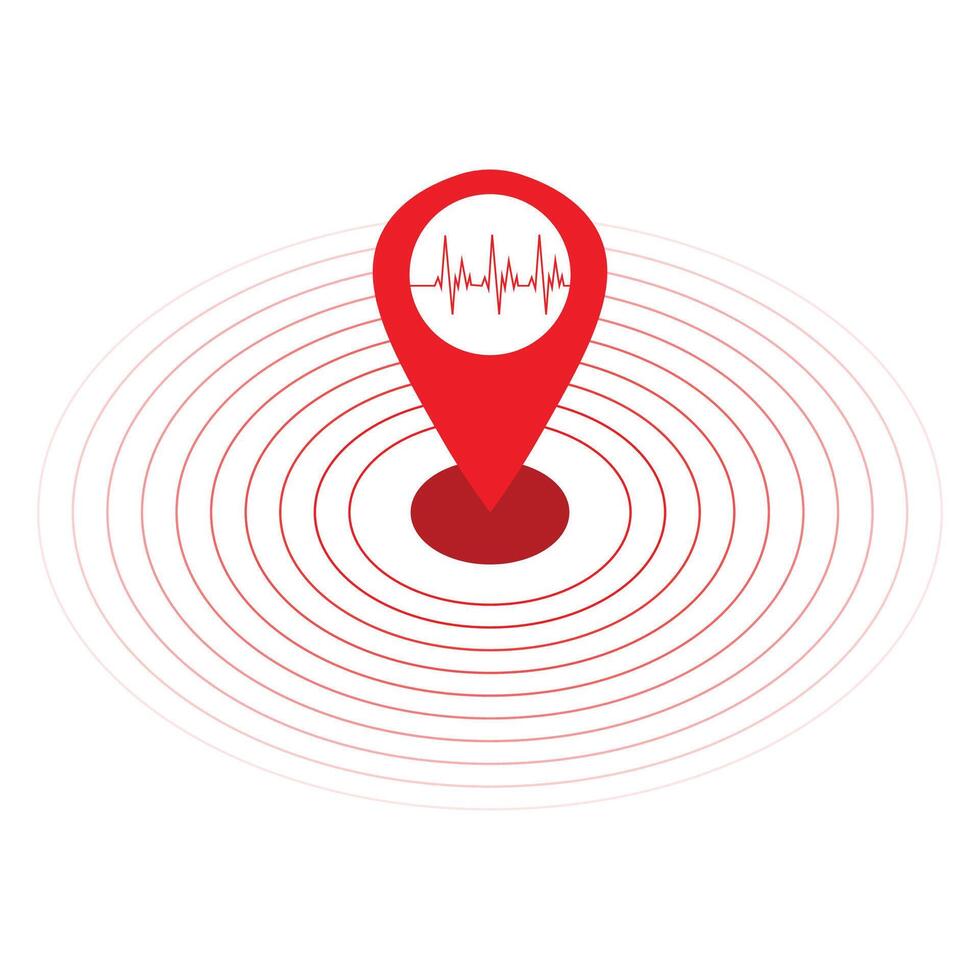 Circle red earthquake icon set. Round vibration graphic or red alert radar. Vector isolated illustration