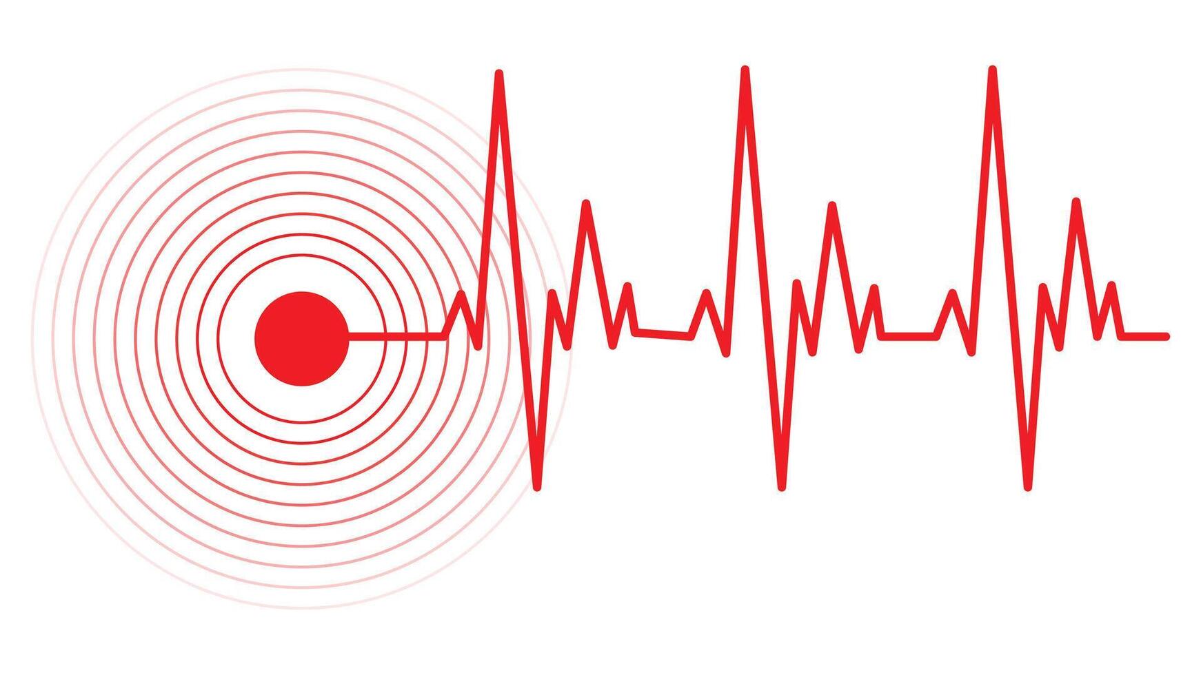 Circle red earthquake icon set. Round vibration graphic or red alert radar. Vector isolated illustration