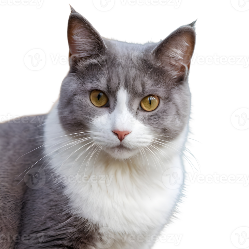 AI generated Gray and white cat alone on transparent background bg isolated png