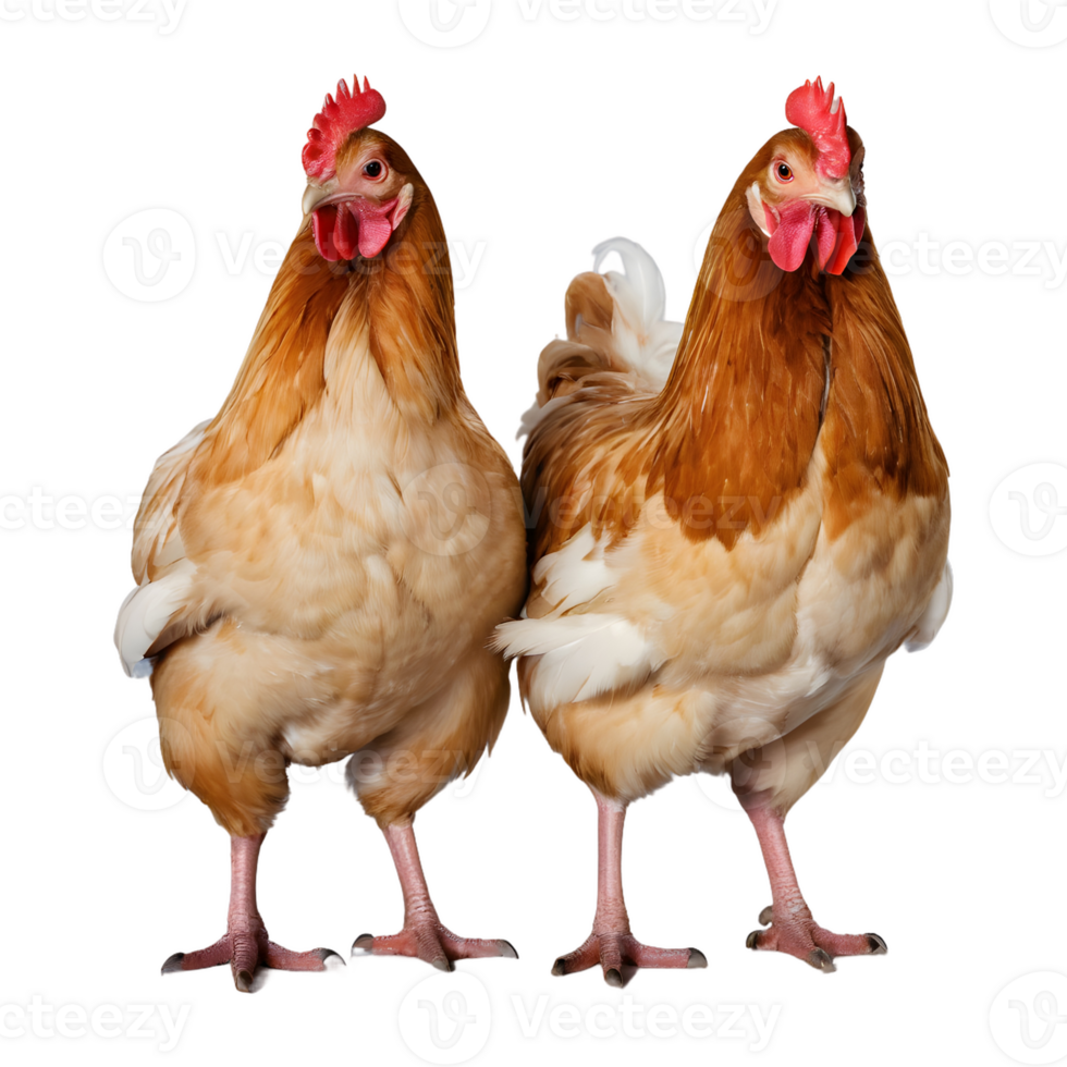 AI generated Pair of young broiler chickens isolated on transparent background isolated png