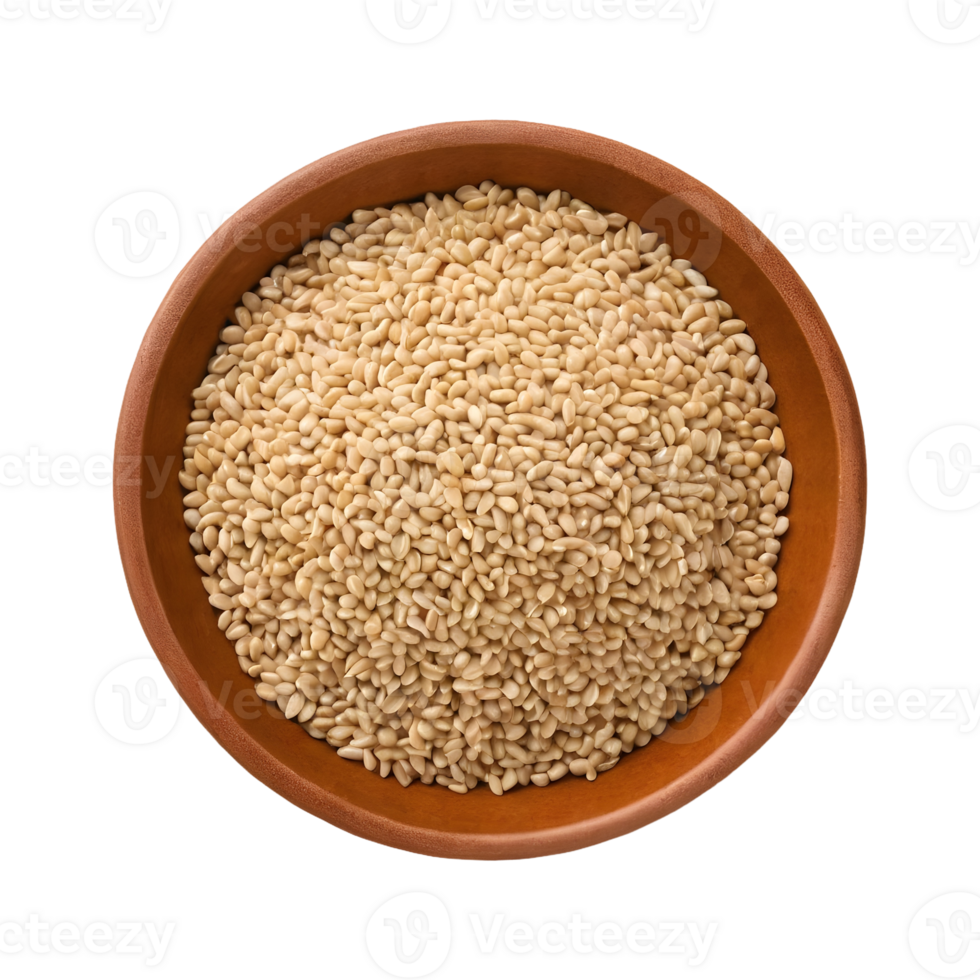 AI generated Closeup of white sesame seeds in a beige bowl cutout organic grains on a plate isolated on a transparent background sesamum indicum for immune boosting diet and calcium source isolated png