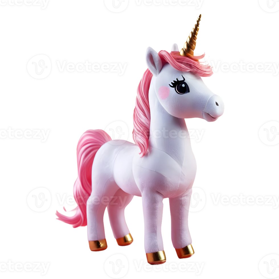 ai generado de cerca estudio Disparo de un unicornio muñeca aislado en un transparente antecedentes con un sombra reflexión aislado png