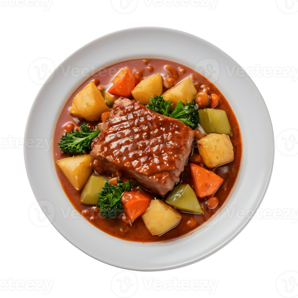 AI generated Gourmet restaurant menu featuring tender meat in sauce and vegetables isolated on transparent background isolated png