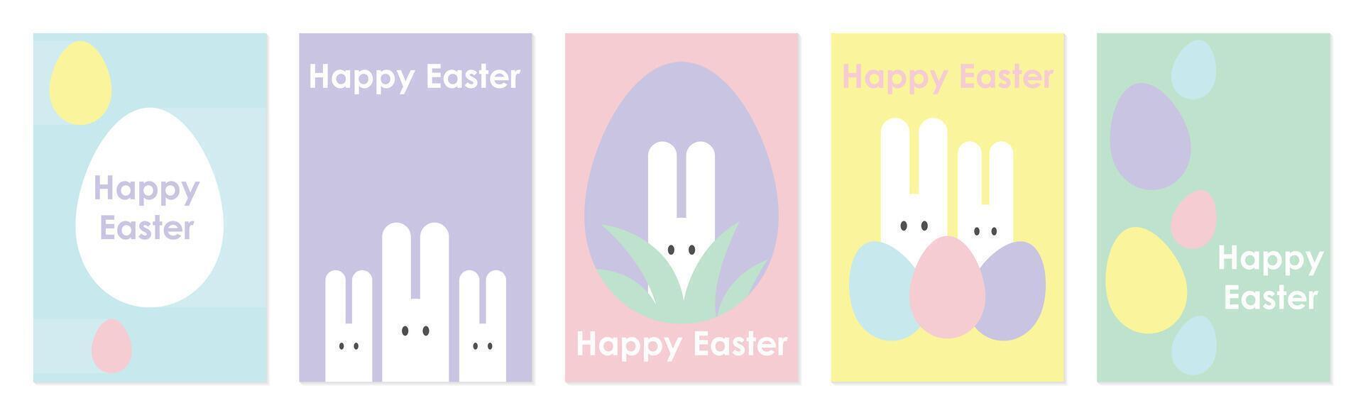 contento Pascua de Resurrección. conjunto de póster, cubrir o tarjeta postal en moderno geométrico resumen estilo. festivo primavera diseño en pastel colores. vector ilustración