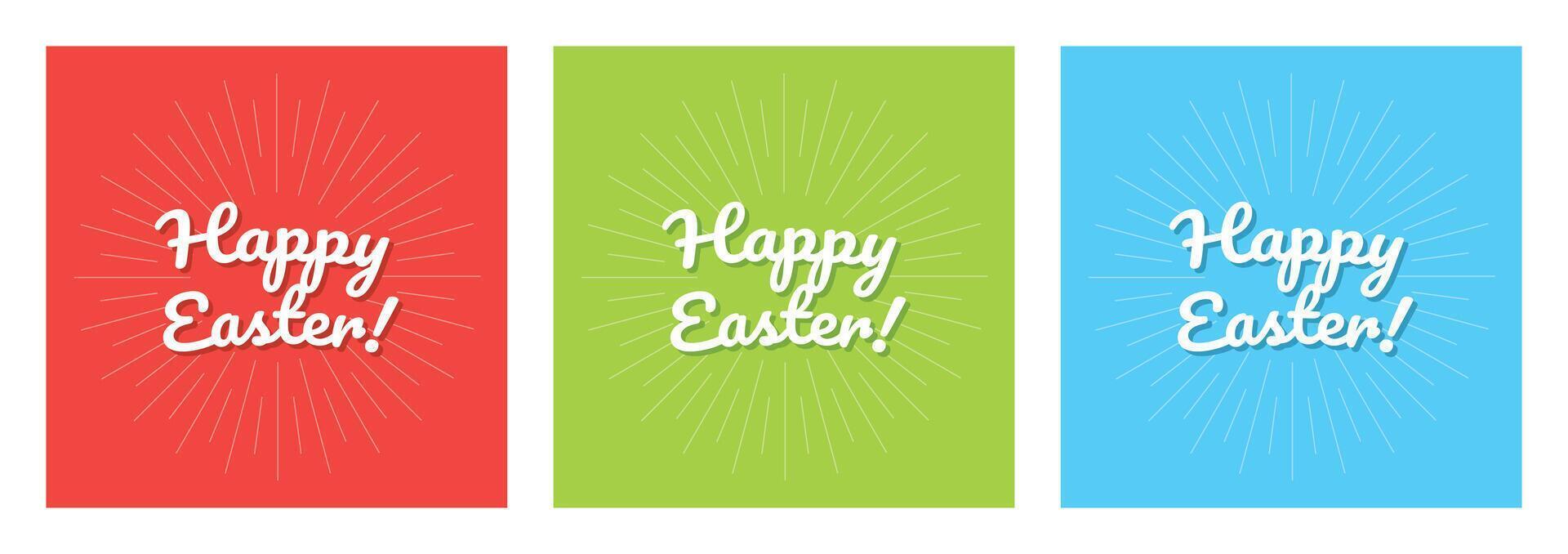 Set of Happy Easter greeting cards. Festive spring design for banner, postcard, poster, social media post, invitation. Vector illustration