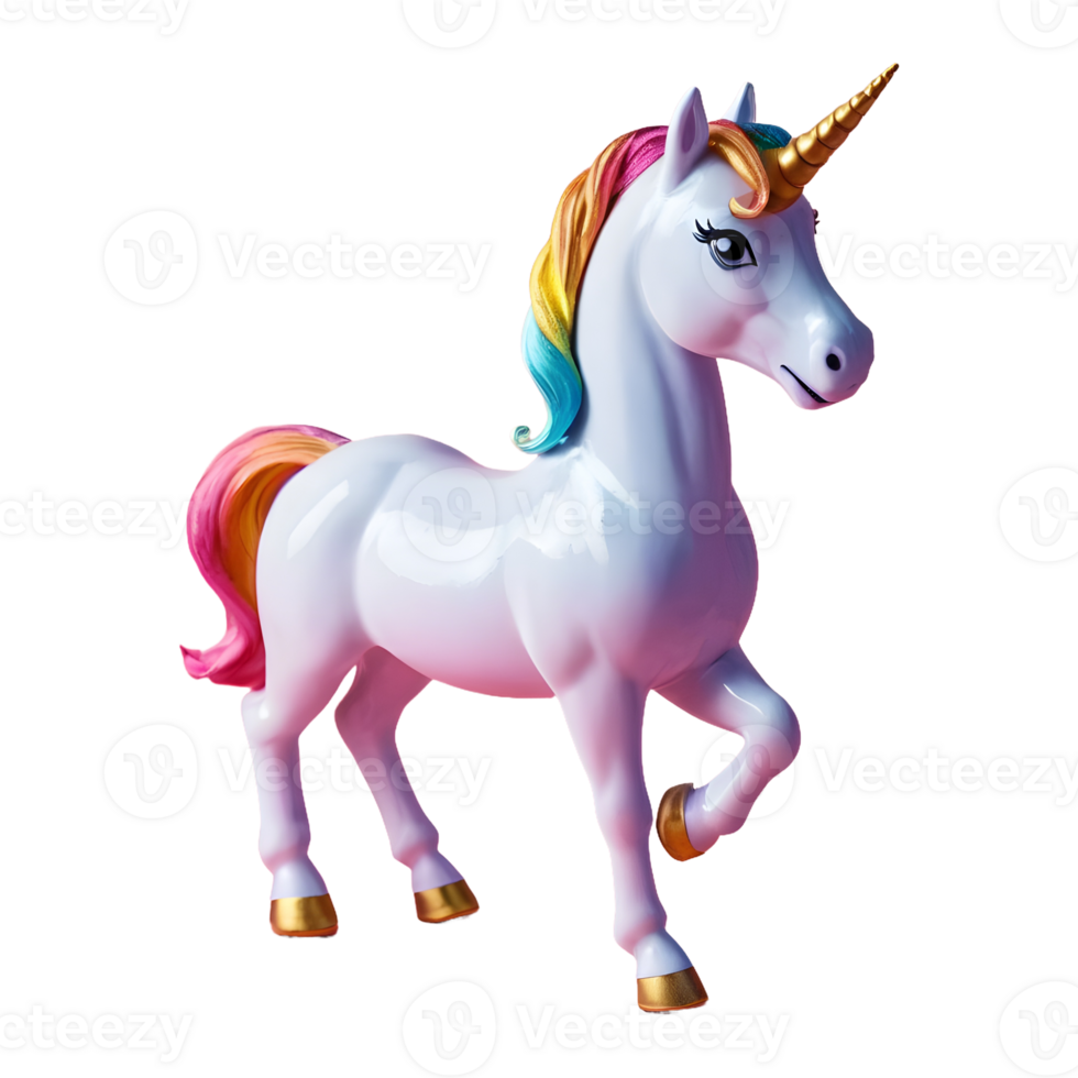 ai generado de cerca estudio Disparo de un unicornio muñeca aislado en un transparente antecedentes con un sombra reflexión aislado png