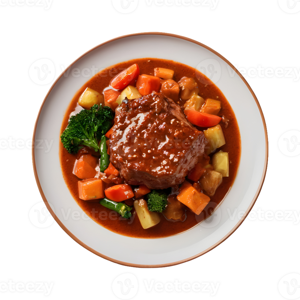 AI generated Gourmet restaurant menu featuring tender meat in sauce and vegetables isolated on transparent background isolated png