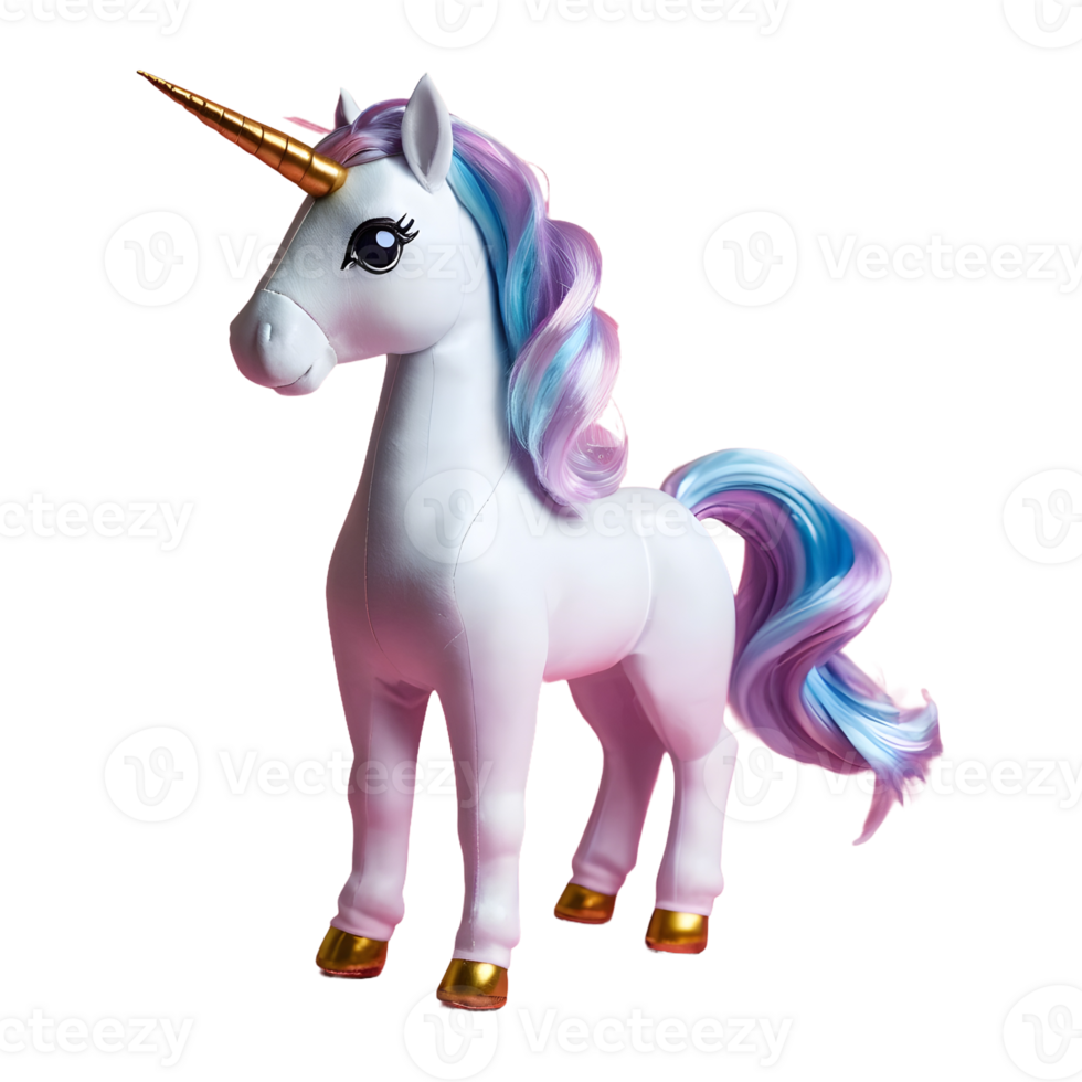 ai generado de cerca estudio Disparo de un unicornio muñeca aislado en un transparente antecedentes con un sombra reflexión aislado png