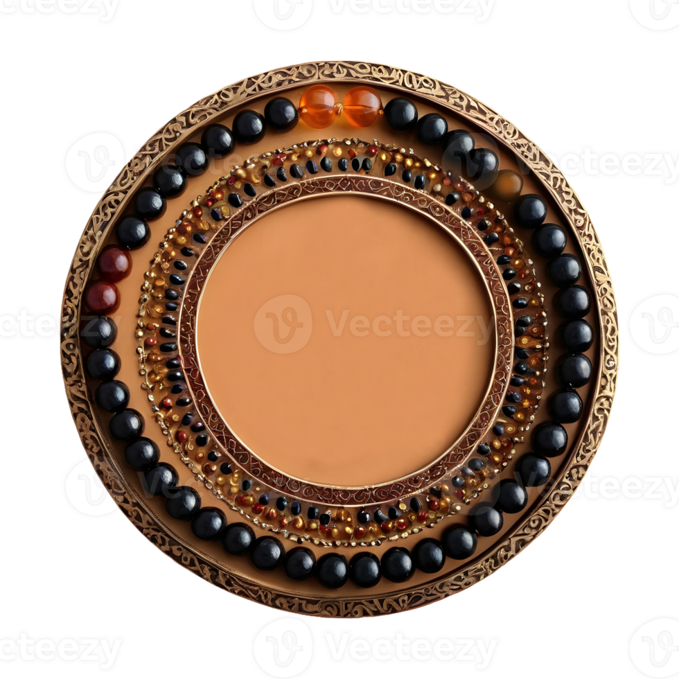 AI generated Islamic idea represented by focused quranic calligraphy with prayer beads on transparent background isolated png