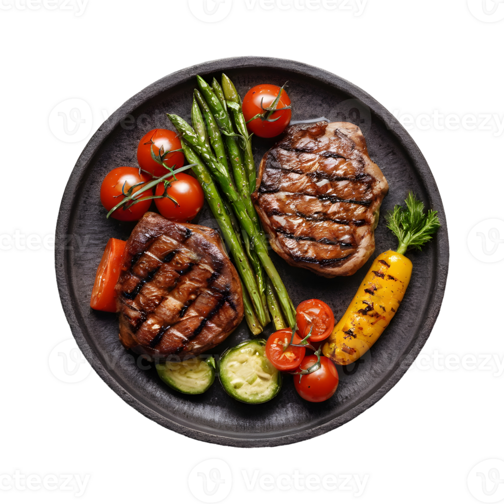 AI generated Grilled meat and veggies on transparent background isolated png