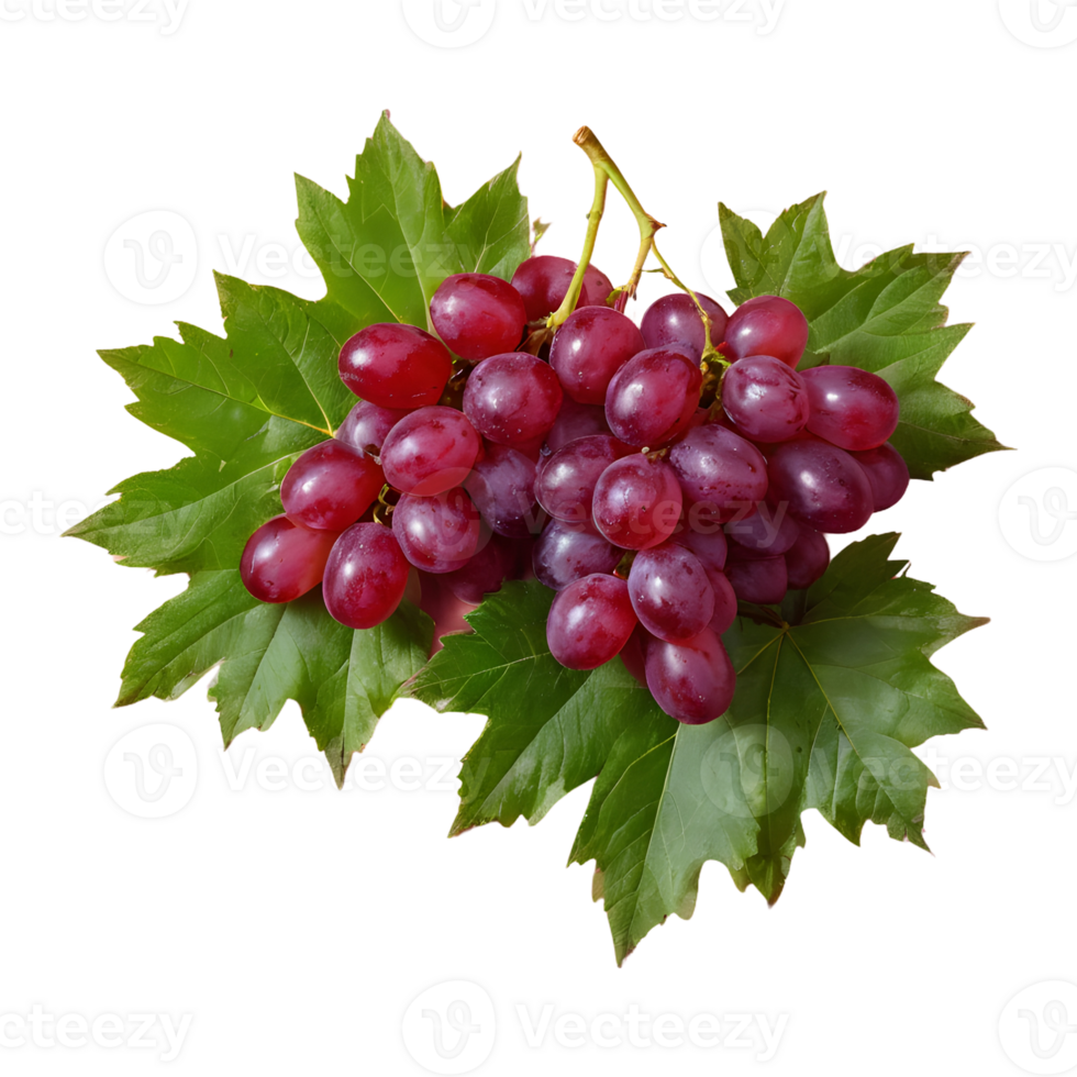 AI generated Red grapes and leaves on transparent background isolated png