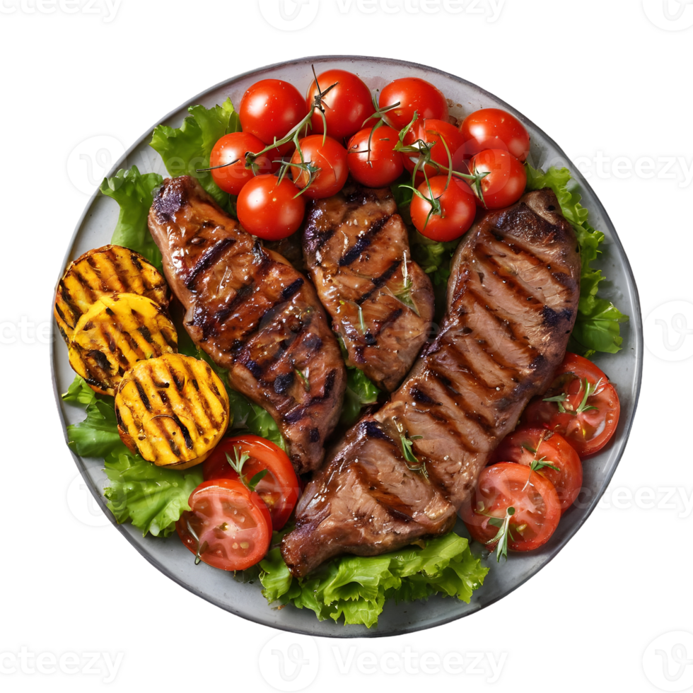 AI generated Grilled meat and veggies on transparent background isolated png