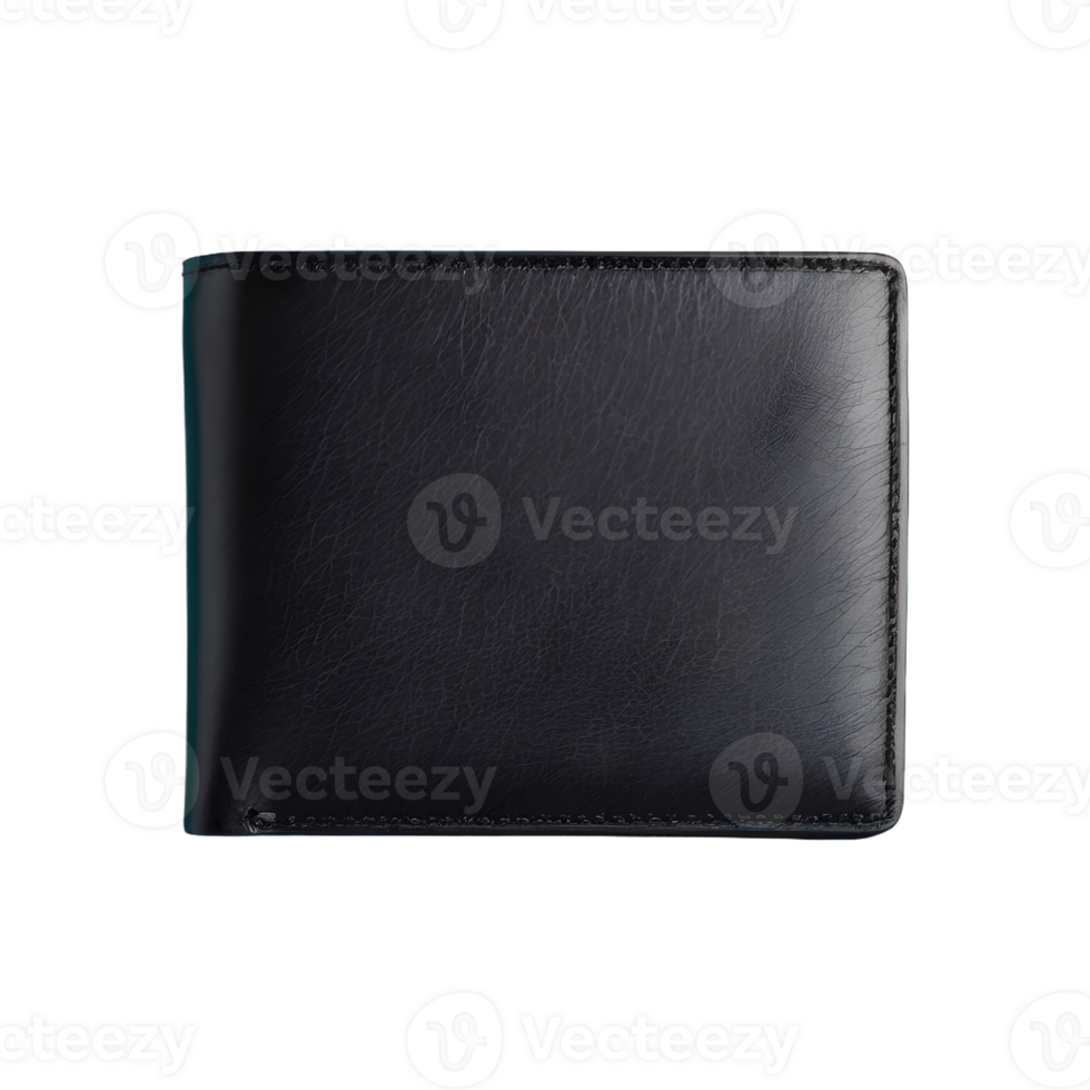 AI generated Black leather wallet isolated on transparent background folds flat isolated png
