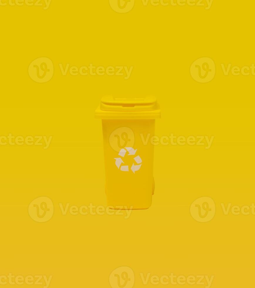 Yellow Recycling Bin On Yellow Background. photo