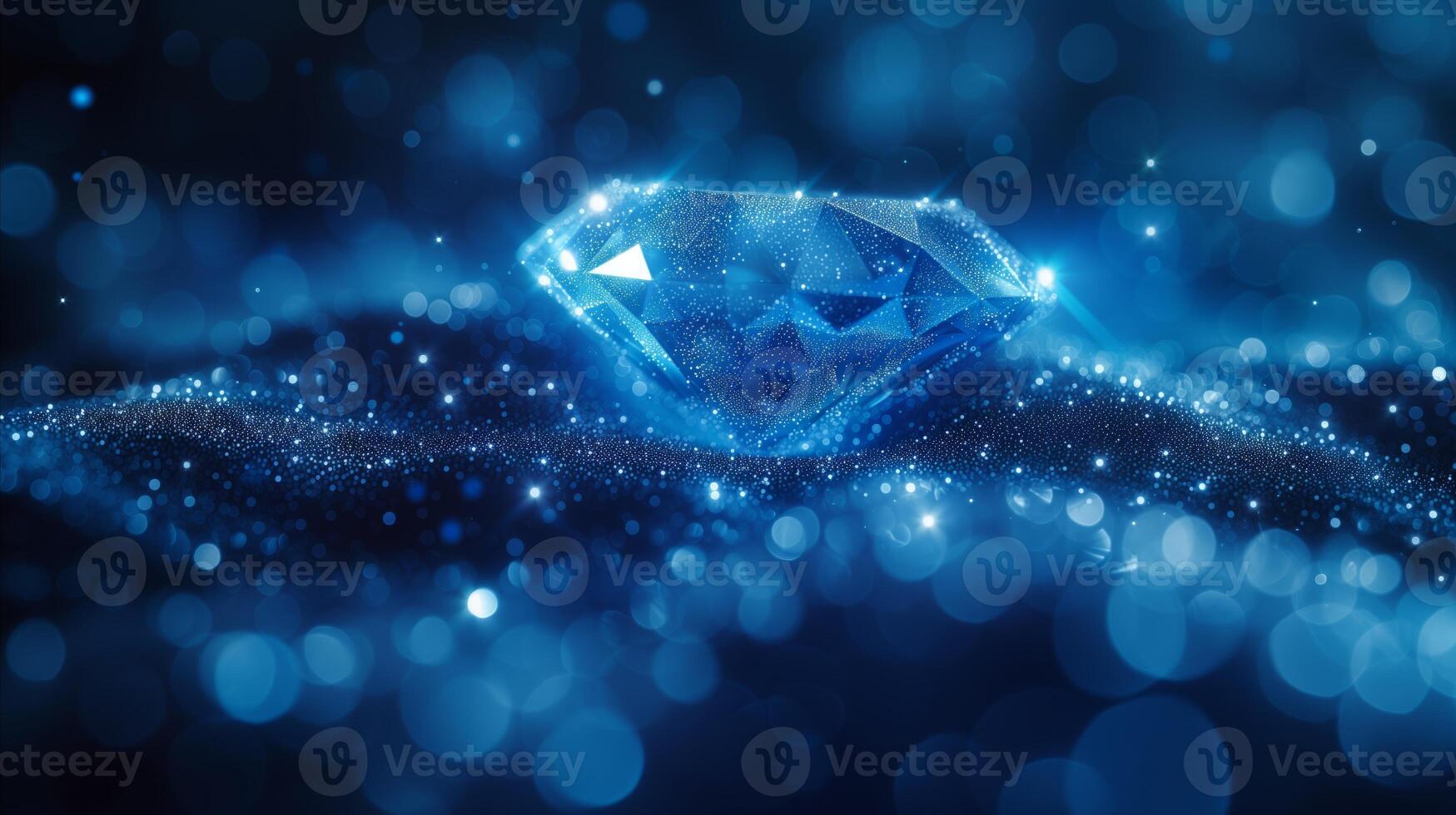 AI generated Glowing Blue Diamond on a Sparkling Surface photo