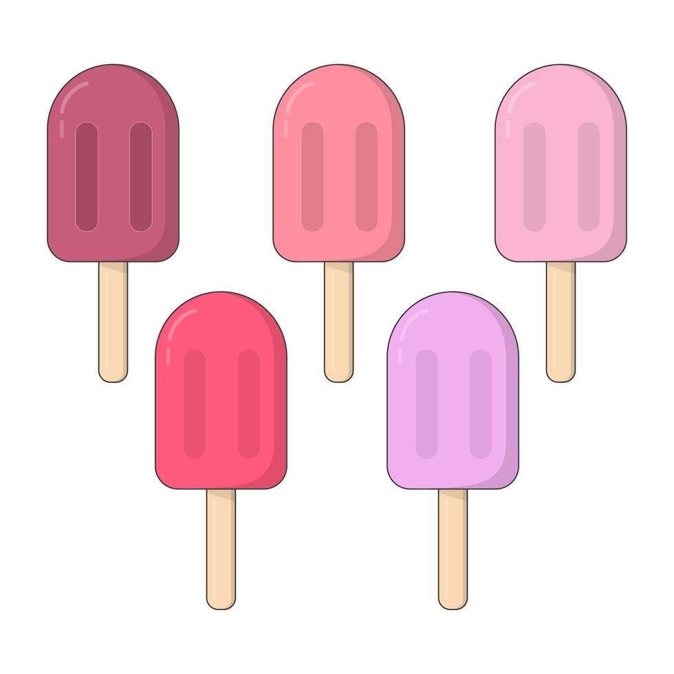 Set of fruit ice cream on a stick. Vector food posters and summer banners.