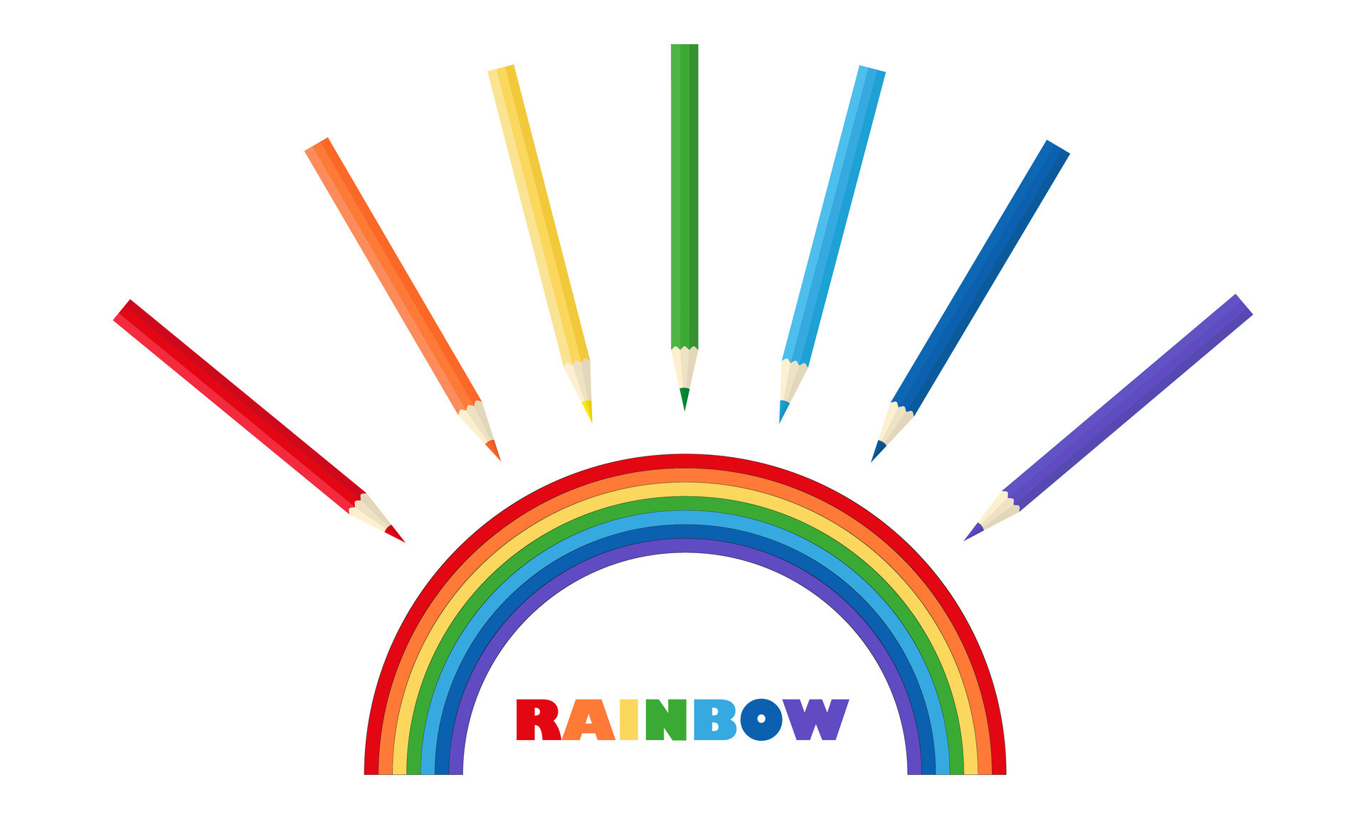 All the colors of the rainbow. Colored pencils with hand drawing of