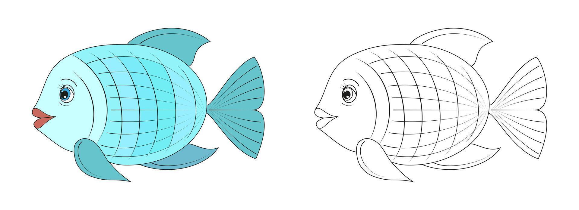 pescado línea y color ilustración. dibujos animados vector ilustración para colorante libro.