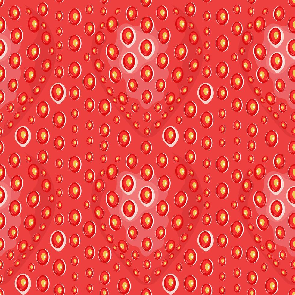 Vector seamless strawberry texture. Red pattern with berry and seeds. Close-up of strawberry. Design concept for fresh farm food label, package, wrapping.