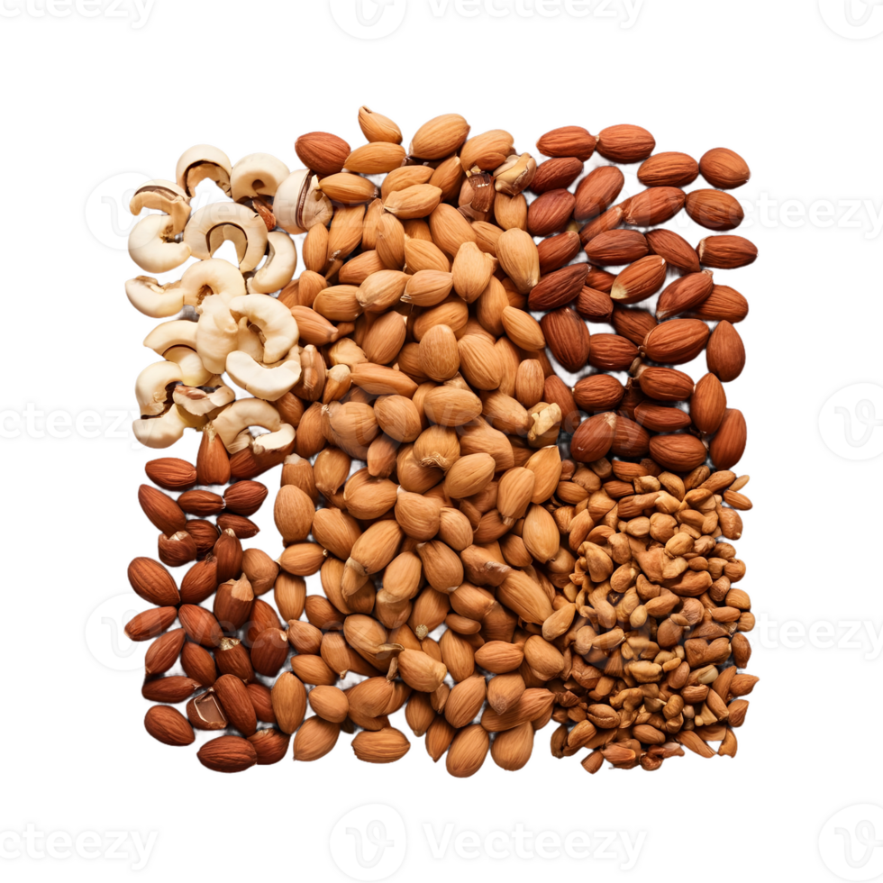 AI generated Various nuts on a transparent background isolated png