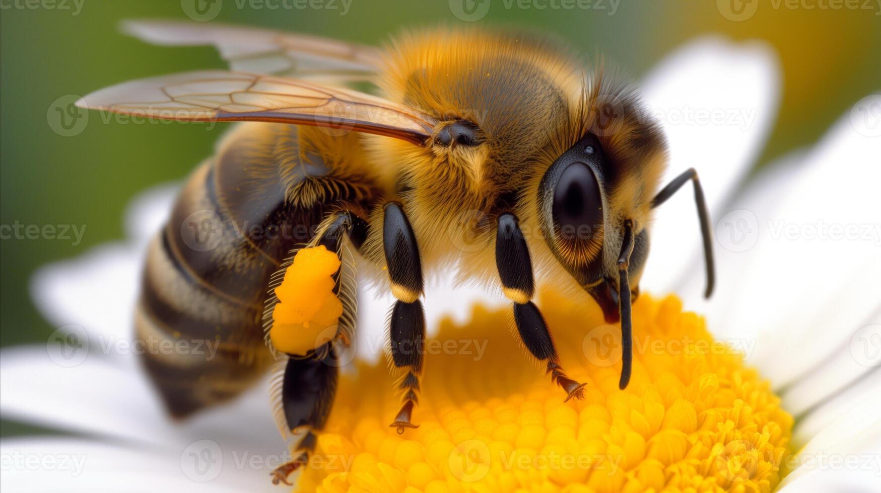 AI generated Close Up of Bee Collecting Pollen on Flower photo
