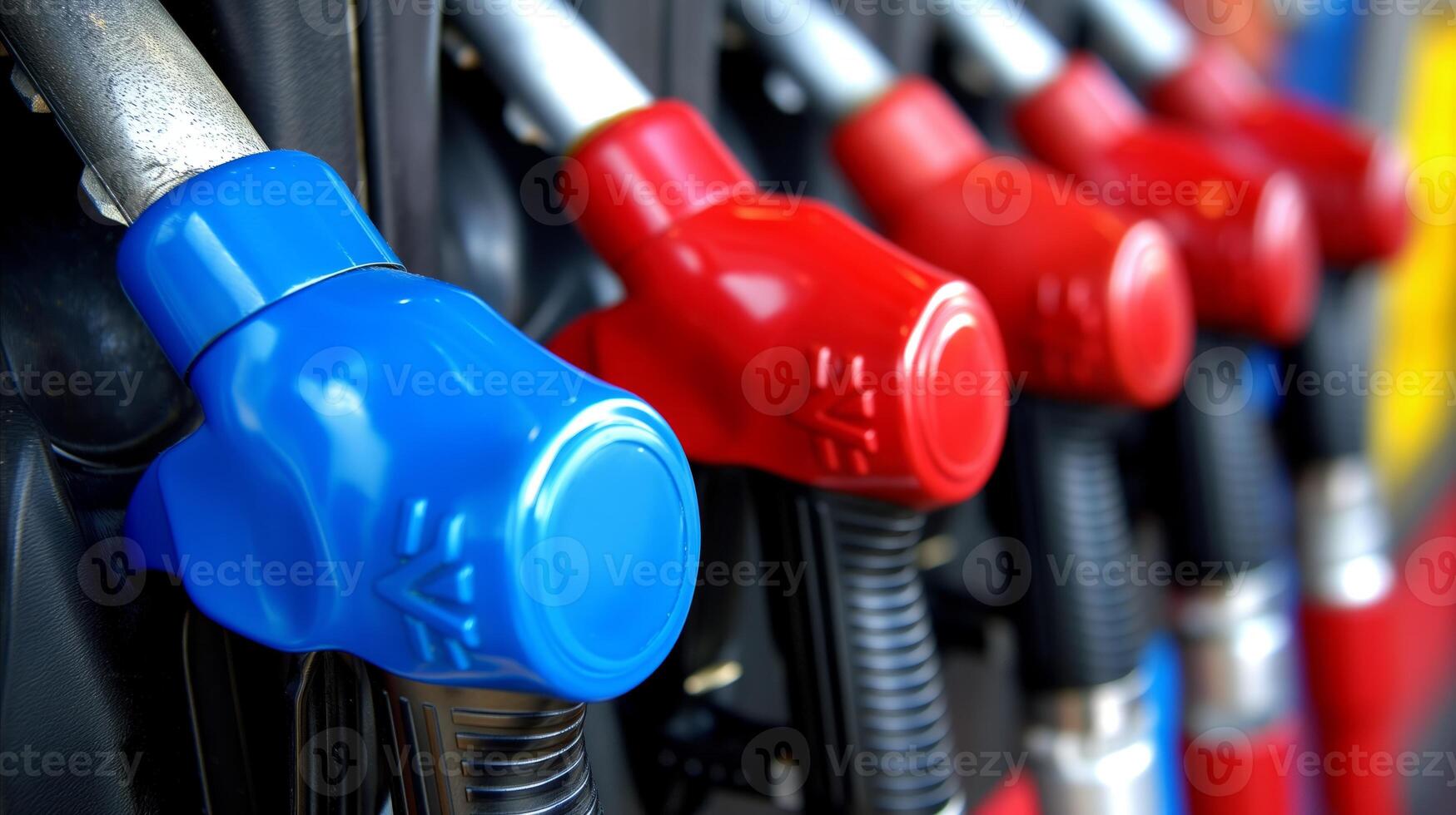 AI generated Row of Various Colored Gas Pumps photo