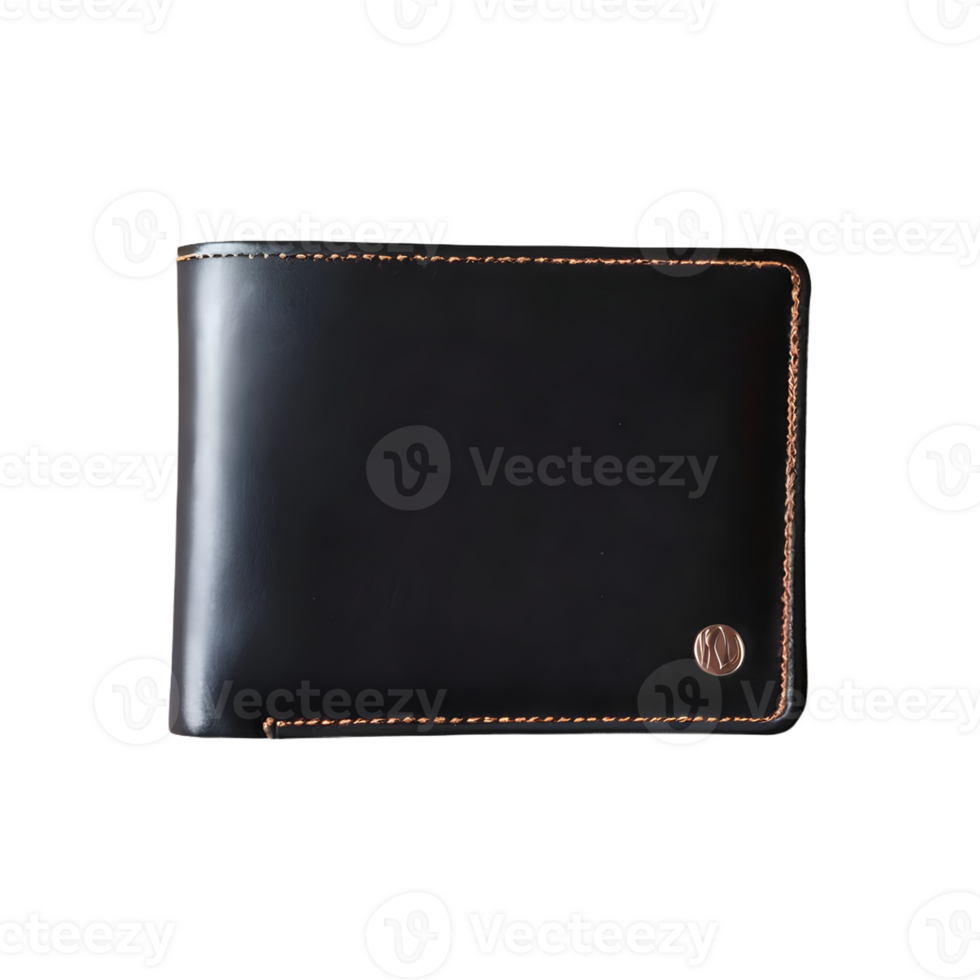 AI generated Black leather wallet isolated on transparent background folds flat isolated png