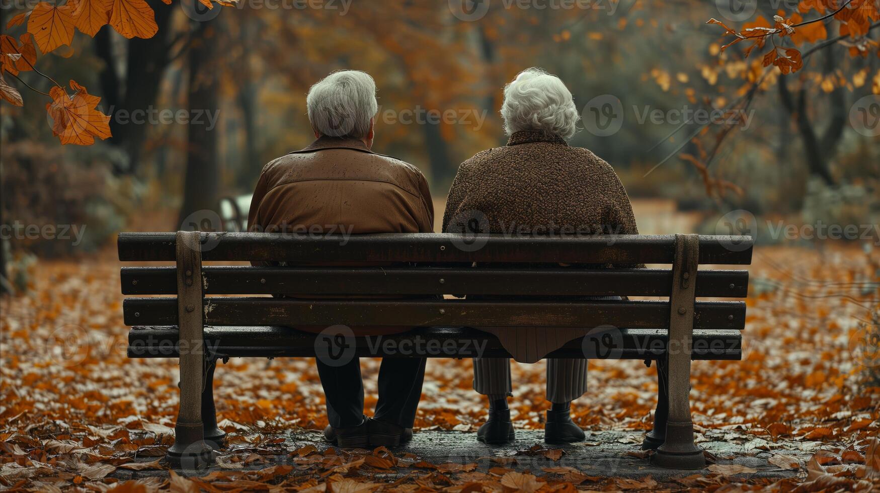 AI generated Two Elderly People Sitting on a Park Bench photo