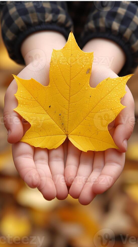 AI generated Person Holding a Yellow Leaf photo