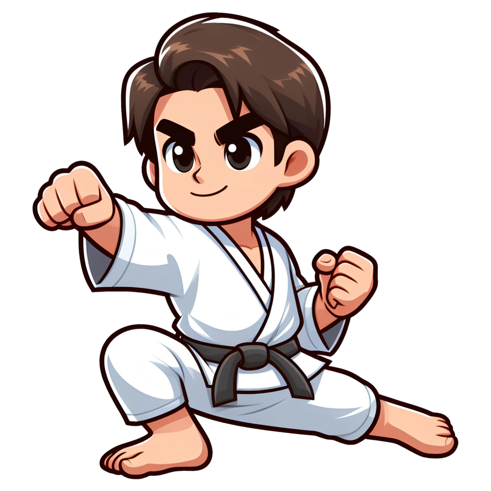 AI generated karate fighter in cartoon style on transparent background png