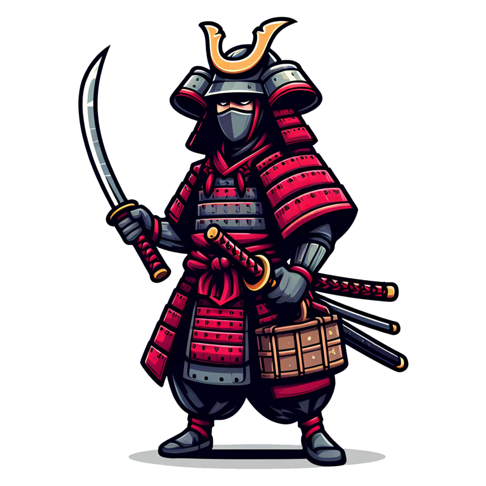 AI generated samurai warrior in cartoon style on transparent background png