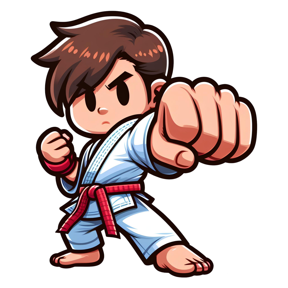 AI generated karate fighter in cartoon style on transparent background png