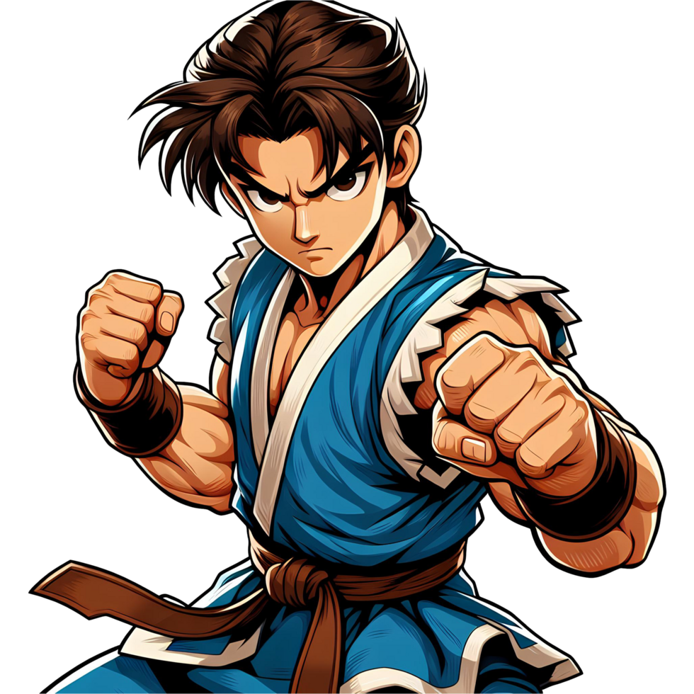 AI generated karate fighter in cartoon style on transparent background png