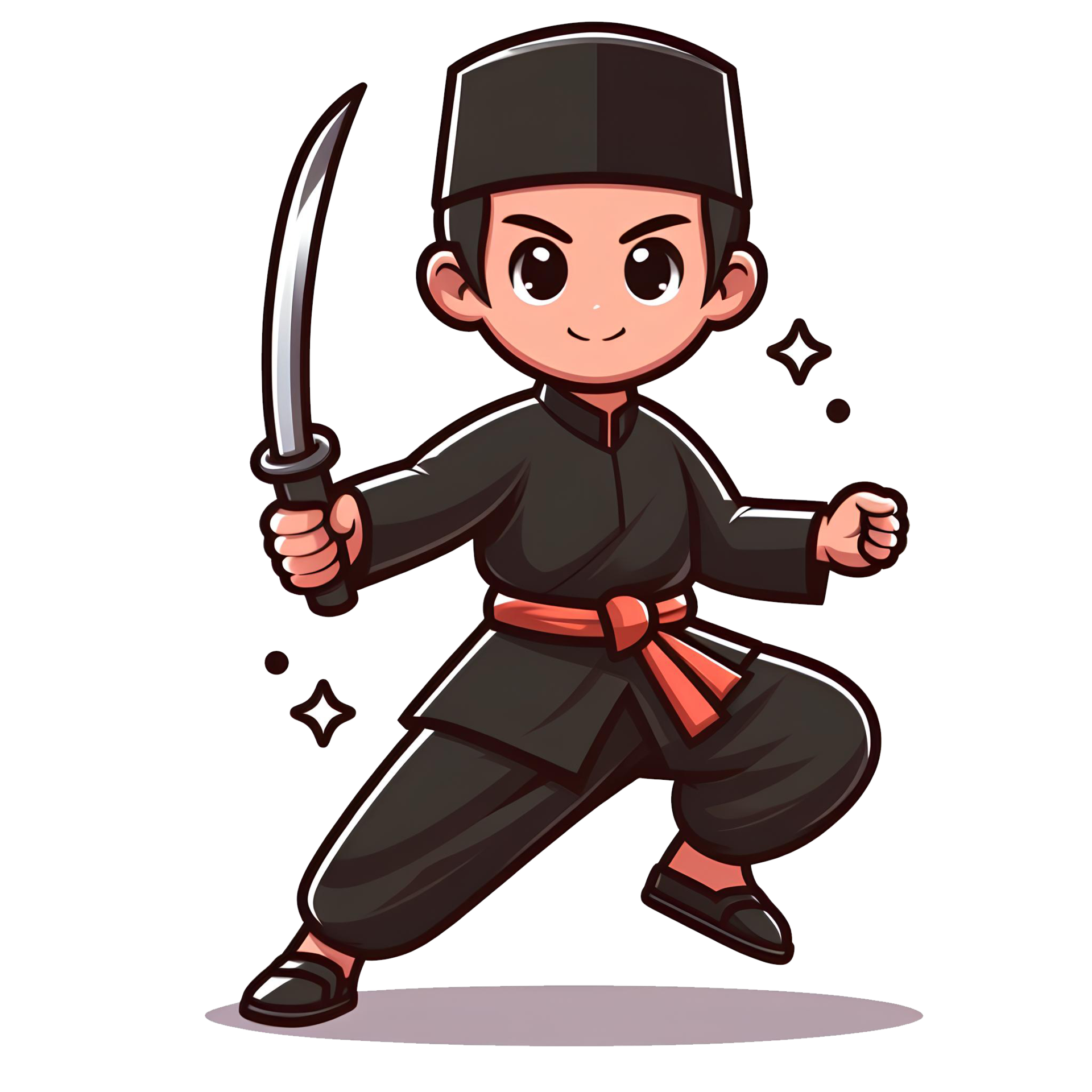 AI generated pencak silat in cartoon style on transparent background
