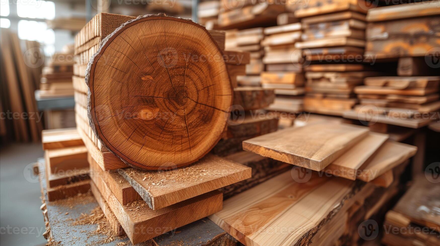 AI generated Cross-Section of a Log at a Lumber Warehouse photo