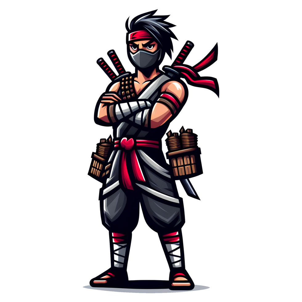AI generated ninja fighter in cartoon style on transparent background png