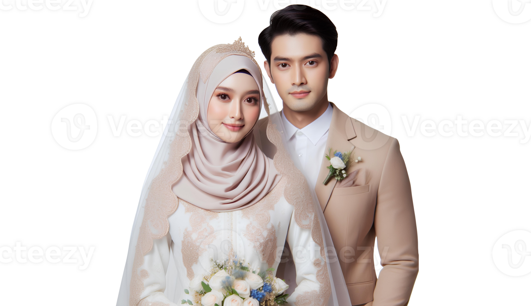 AI generated Muslim bride and groom on a transparent background png