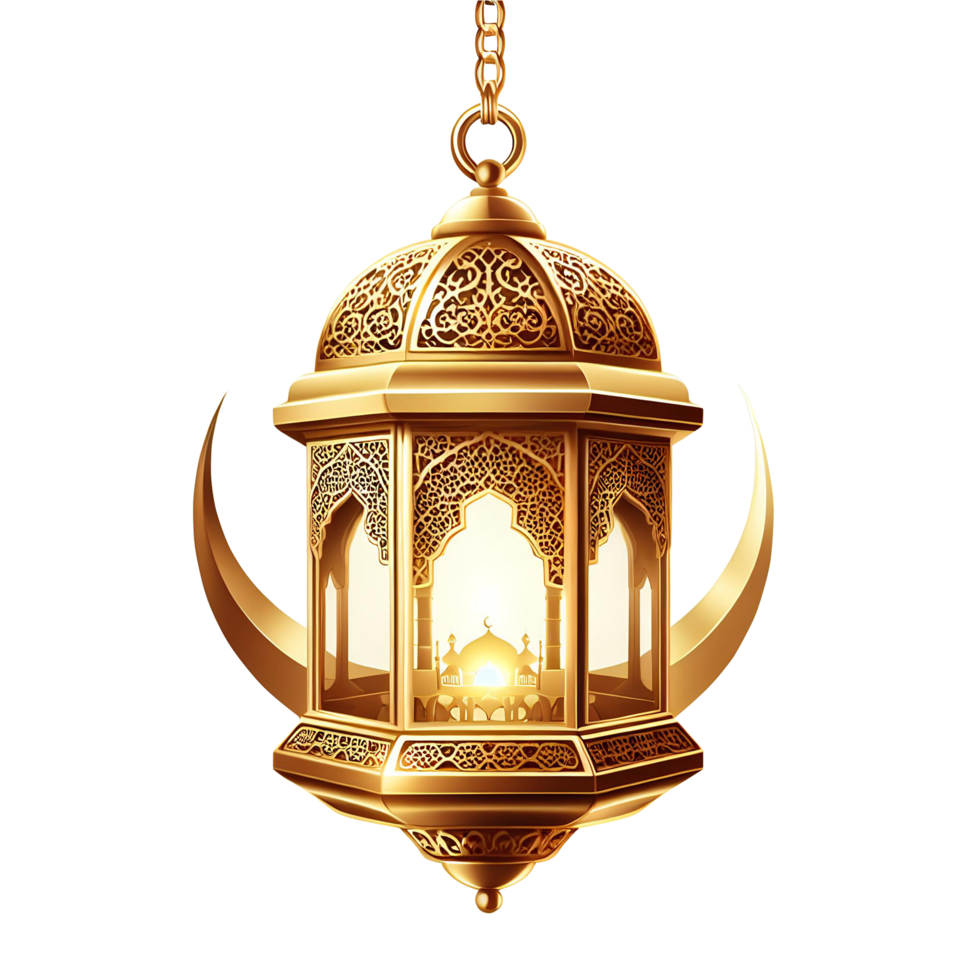 ai gerado clássico dourado lanterna enfeite Ramadã kareem Mubarak em transparente fundo png