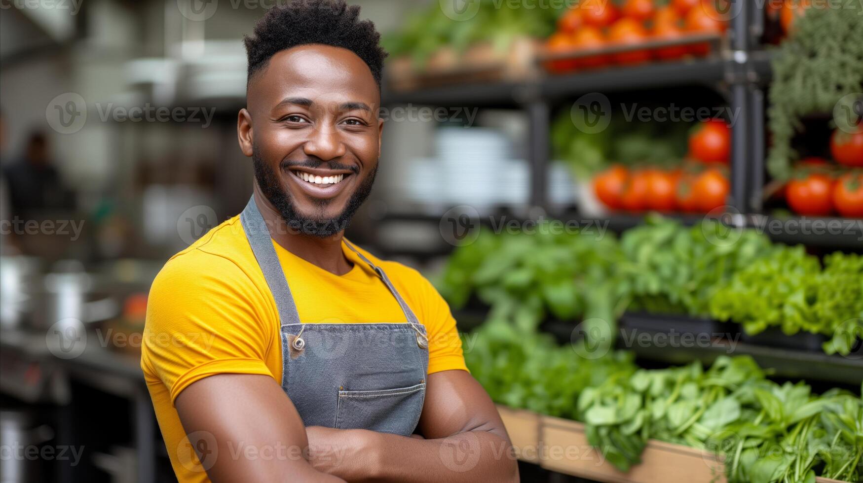 AI generated Man Standing in Front of Assorted Vegetables photo