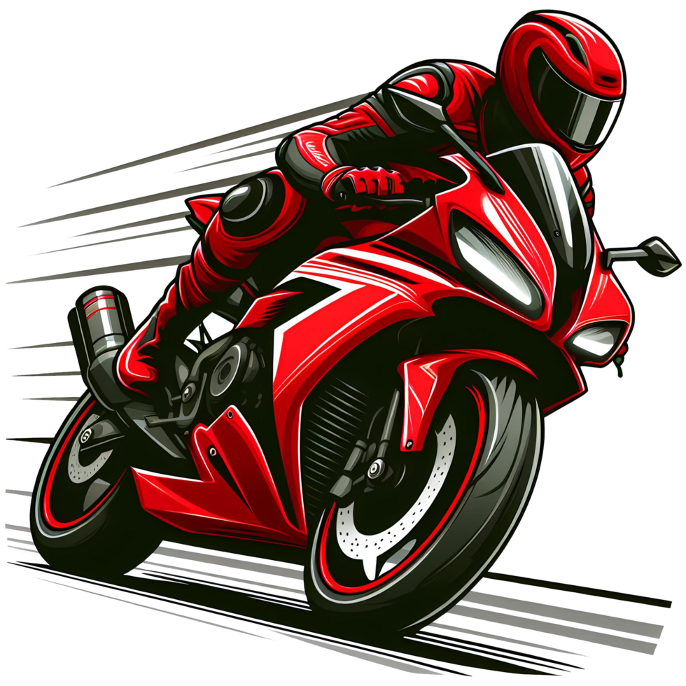 AI generated red sport motorcycle rider in cartoon style on transparent background png