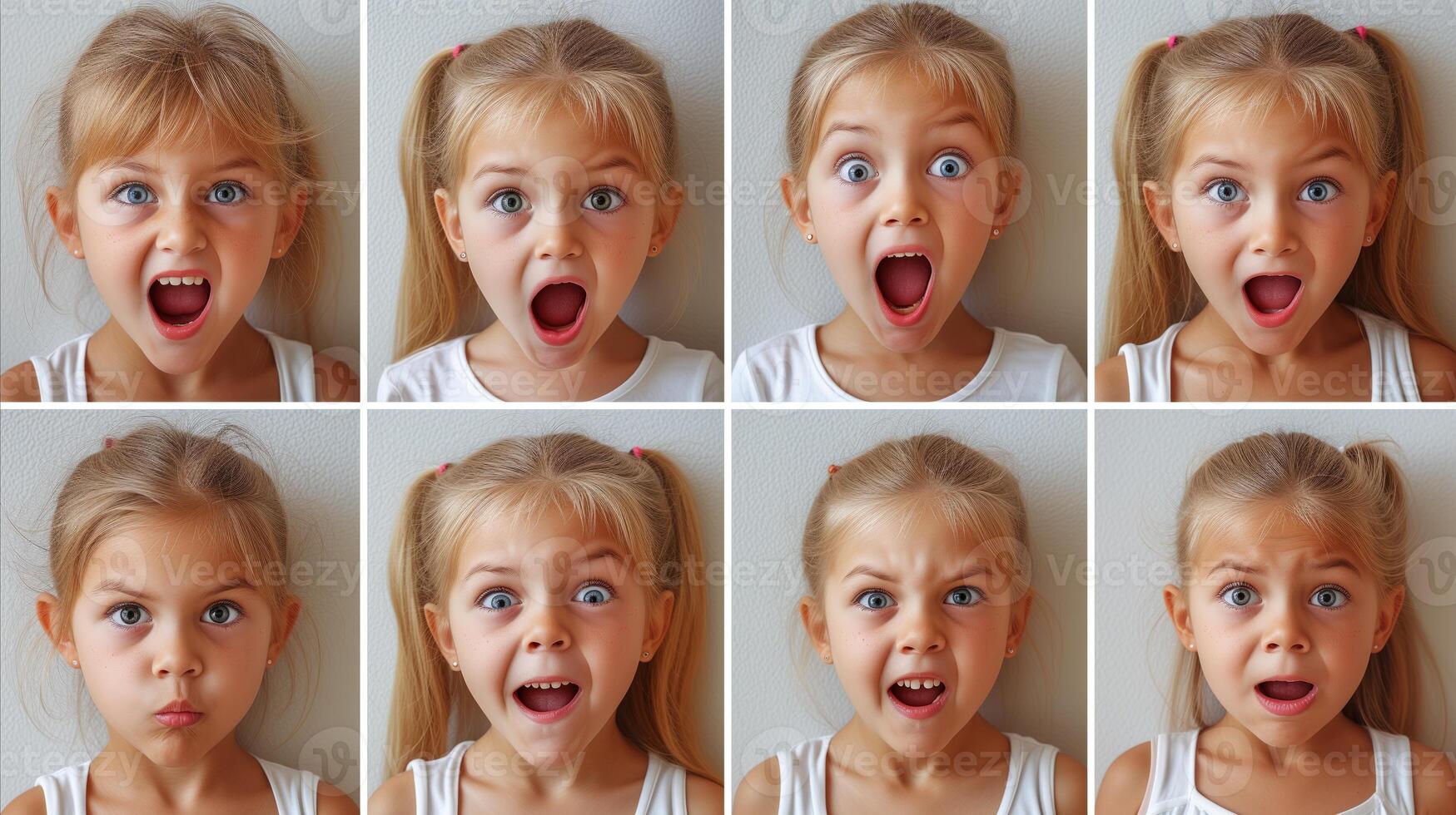 AI generated Little Girl Expressing a Range of Emotions in a Series of Photos