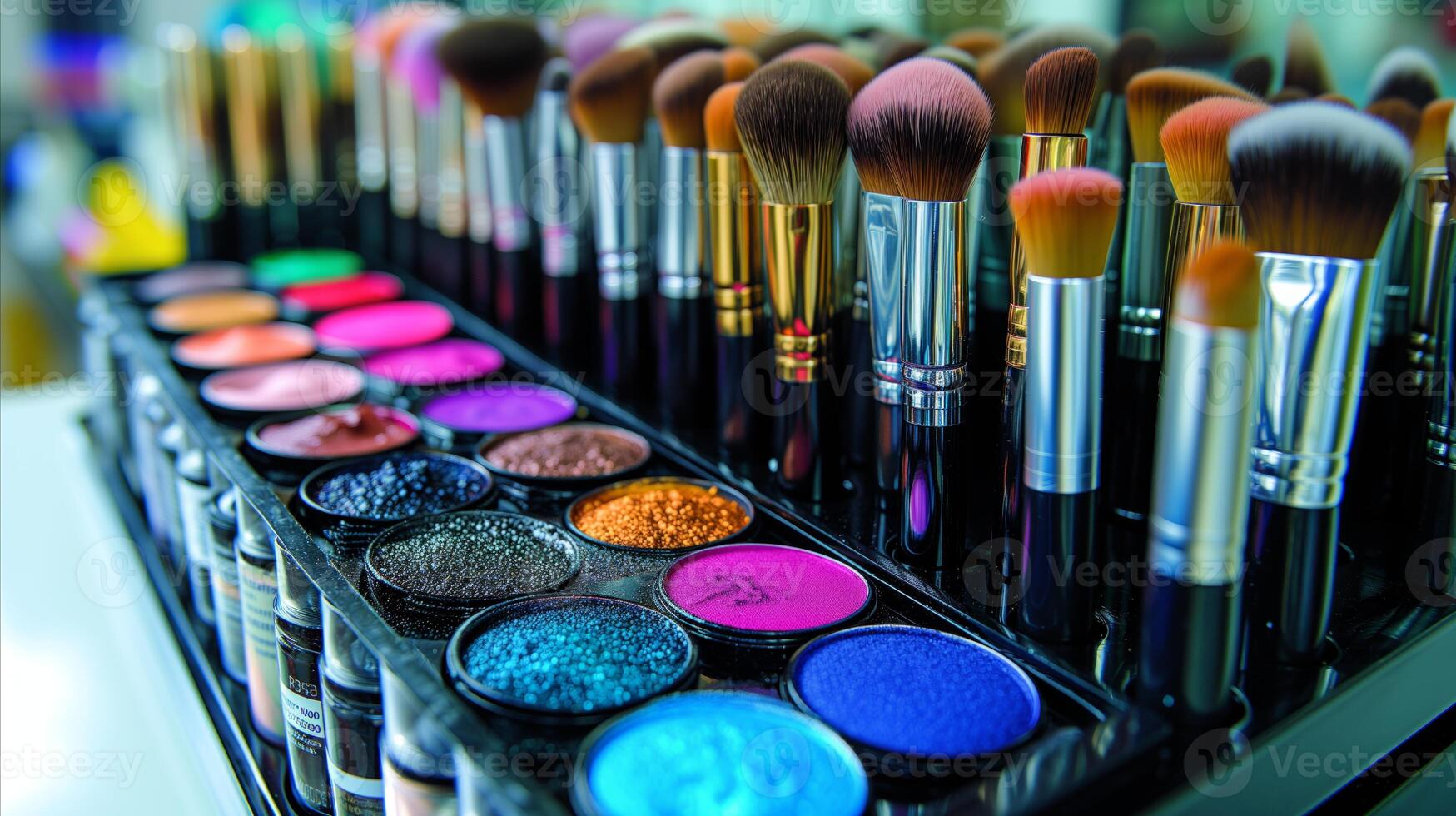 AI generated Close Up of a Bunch of Makeup Brushes photo