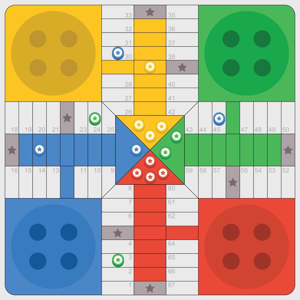 Ludo board, strategy board game, Pachisi dice game illustration vector