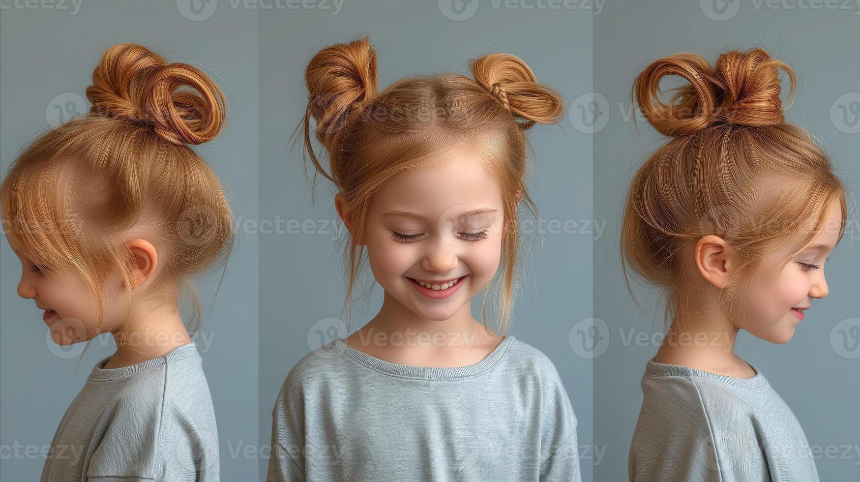 AI generated Little Girl Showcasing Three Different Hair Styles photo