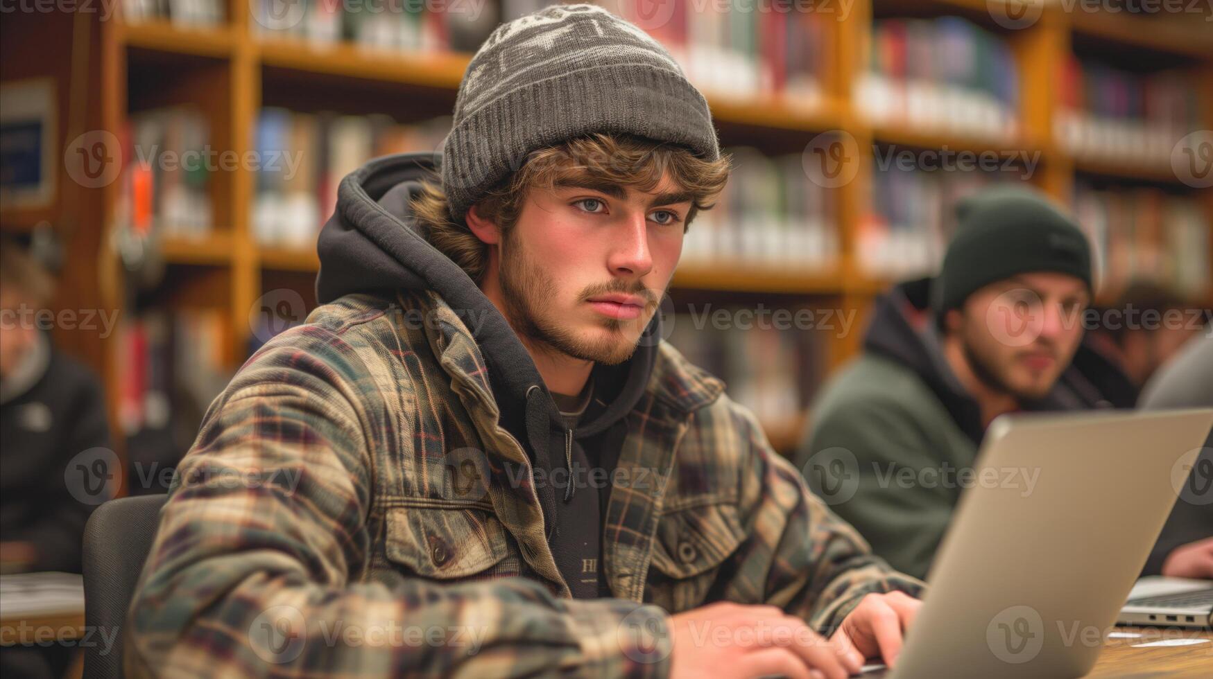 AI generated Man Sitting in Front of Laptop Computer photo